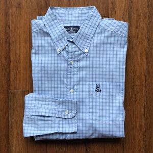 Psycho Bunny blue pattern button down shirt